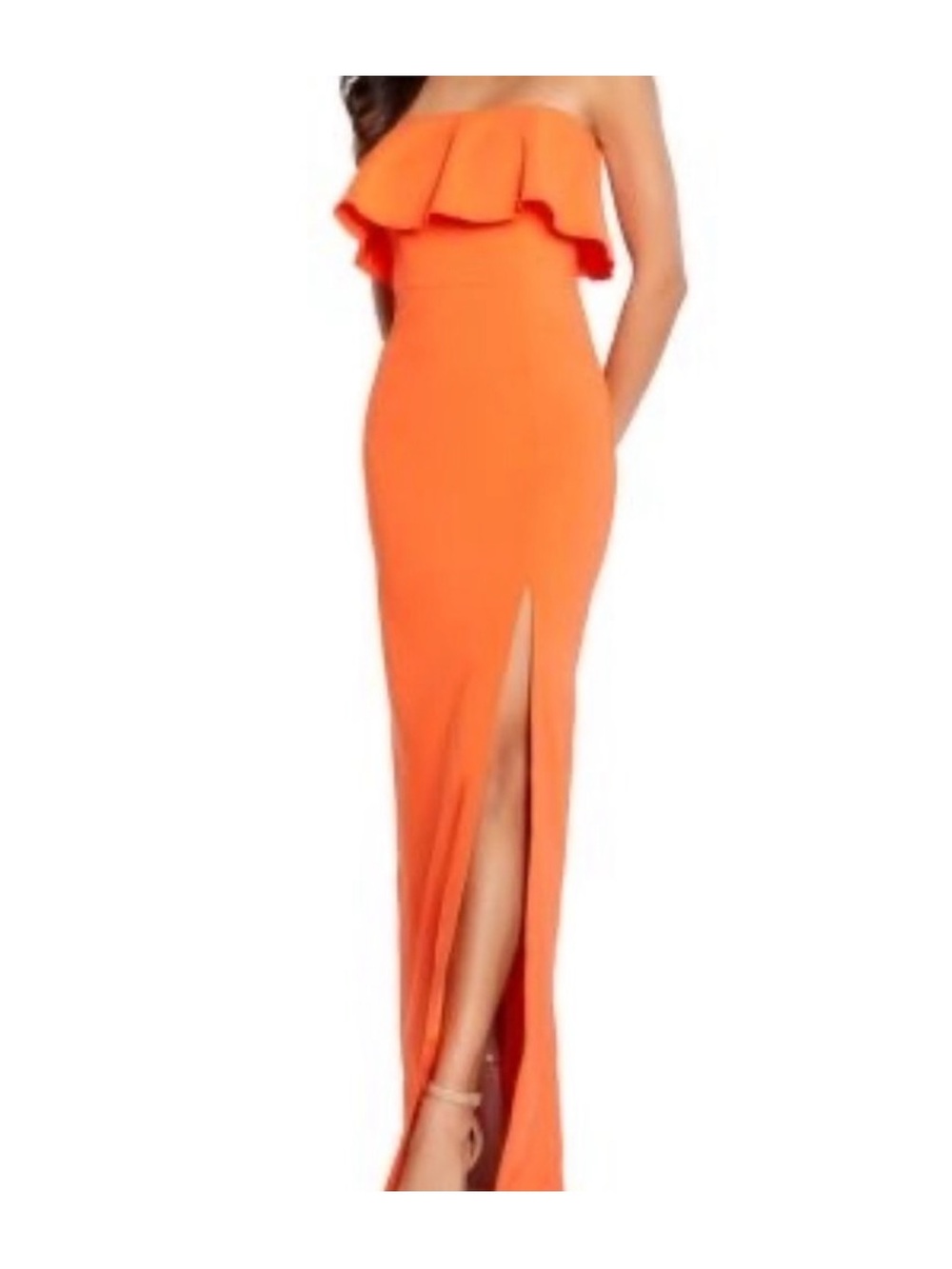 Aidan by Aidan Mattox Strapless Ruffle Gown in Tigerlily (Bright Orange)